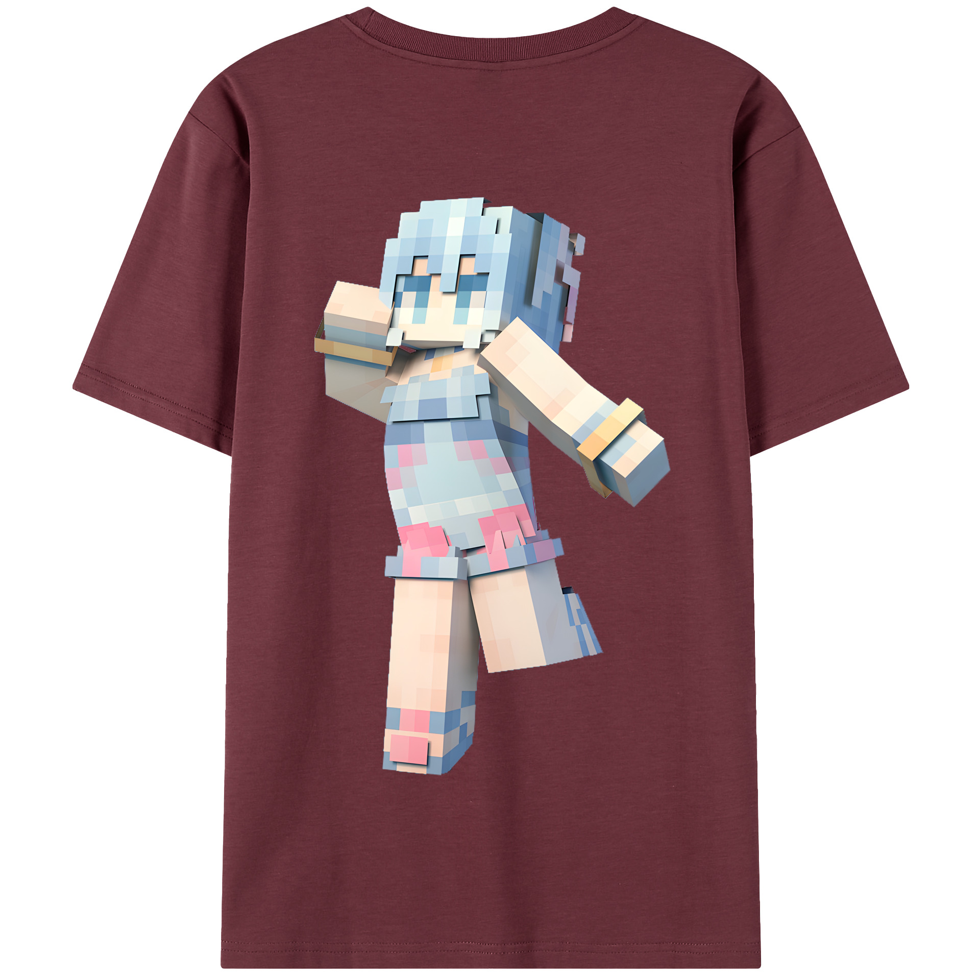（画像用） マインクラフト ブロックの世界 Minecraft MC Block world 綿100％半袖Tシャツ（背面プリント）
